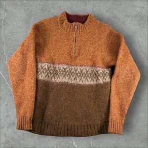 Waliki Sweater Mens XL‎ Red Alpaca Hair Quarter Zip 1/4 Pullover Striped Preppy